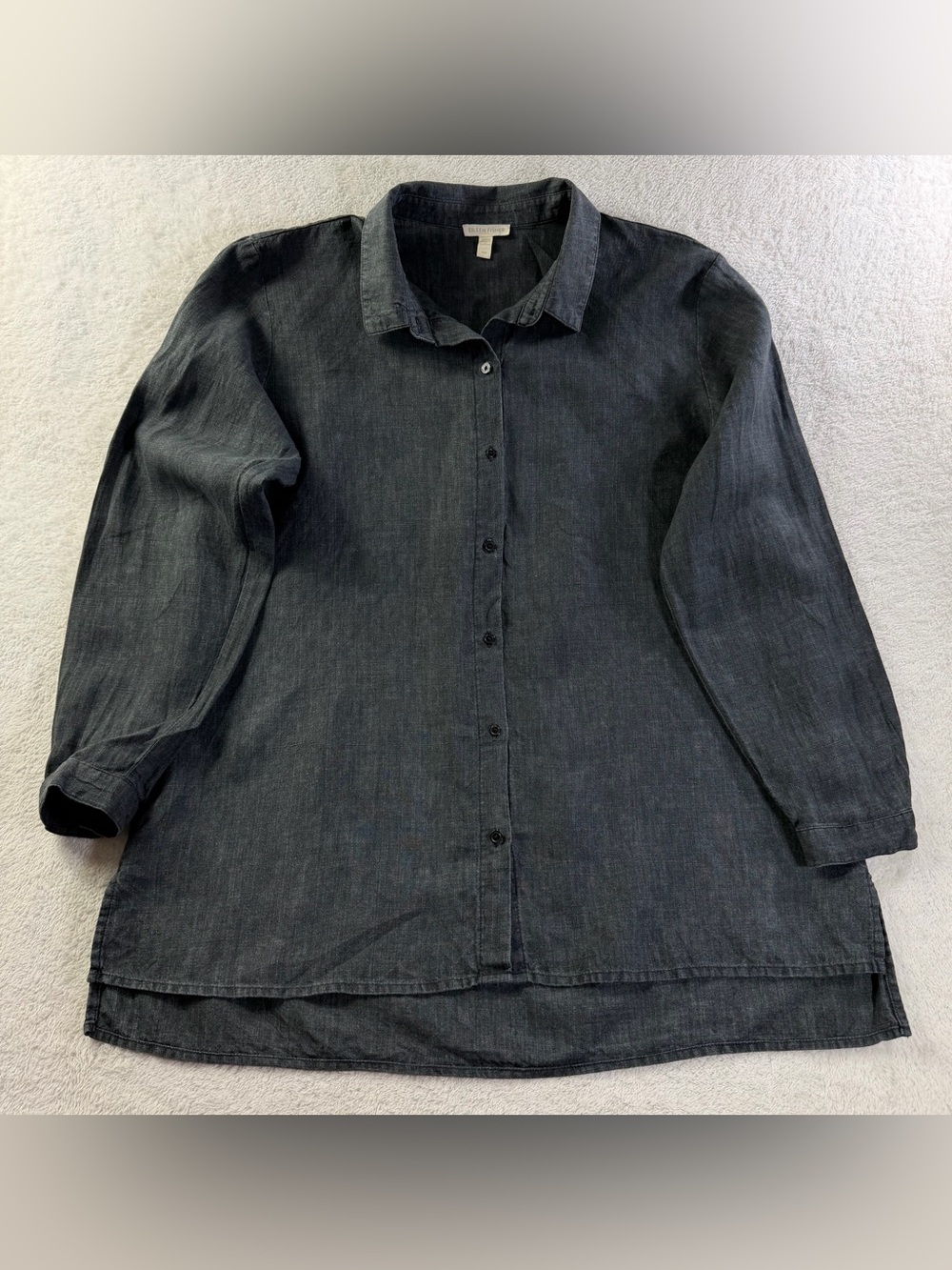 Eileen Fisher Organic Linen Tunic Shirt M Washed Black
